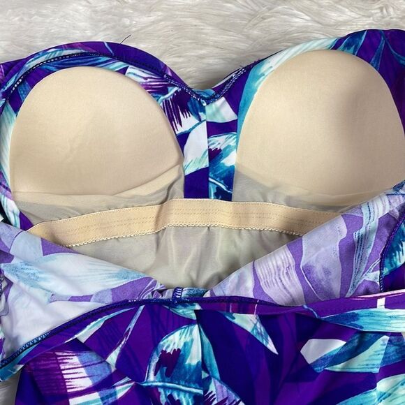 Maxine Ladies One Piece Tropical Print Swim Suit Bathing Suit Sz 12 Teal Purple - Picture 6 of 6